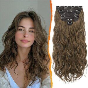 20 Inch Brown Clip in Hair Extensions Wavy